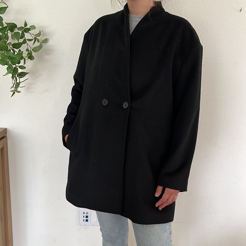 Mango MNG (EUC) | Black Wool Blend Oversized Mantel Overcoat Jacket Coat